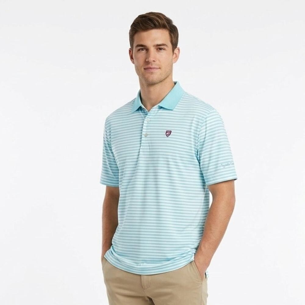 Peter Millar Summer Comfort Golf Polo Mens XXL Blue White Striped Ryder Cup Logo